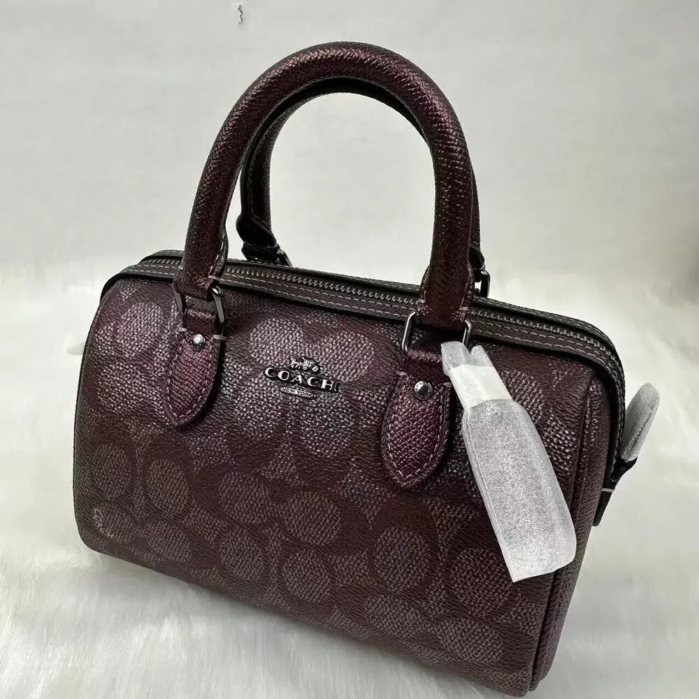Coach Boxed Set Mini Rowan Crossbody Bag Mirror Charm Signature Canvas Wine NWT - Picture 3 of 13